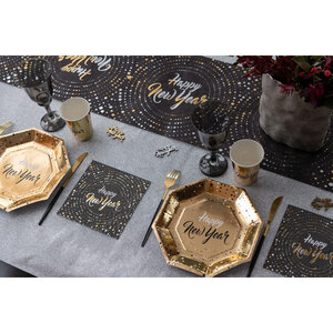 Bordjes Happy New Year luxe goud 10 stuks Op is Op