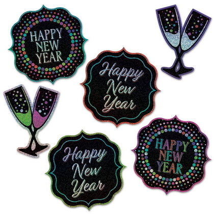 Decoraties Happy New Year stijlvol NEON 6 stuks