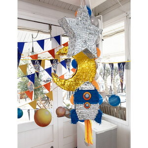 Piñata raket blauw zilver