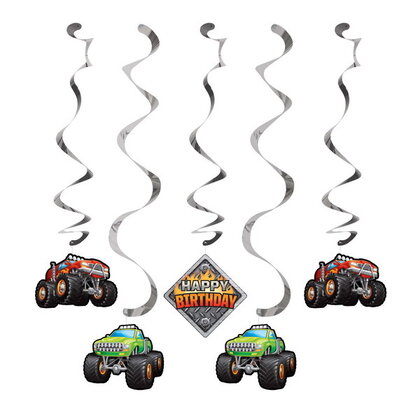 Hangdecoratie Monstertrucks 5 stuks