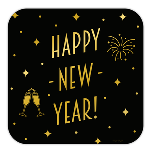 Deurbord Happy New Year goud zwart Op is Op