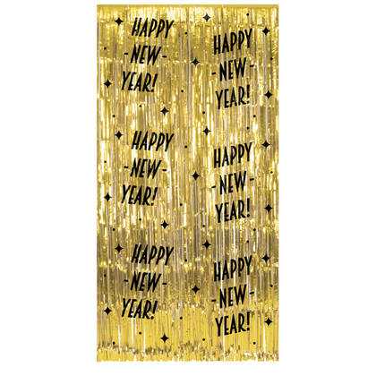 Deurgordijn Happy New Year goud zwart 200cm x 100cm