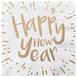 Servetten Happy New Year goud wit Op is Op