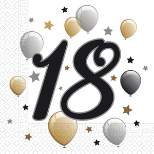 Globos Servetten 18 jaar stijlvol zwart goud zilver 20 stuks