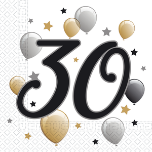 Globos Servetten 30 jaar stijlvol zwart goud zilver 20 stuks