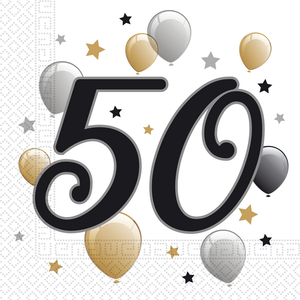 Globos Servetten 50 jaar stijlvol zwart goud zilver 20 stuks
