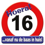 Schild Hoera 16 jaar groot Op is Op