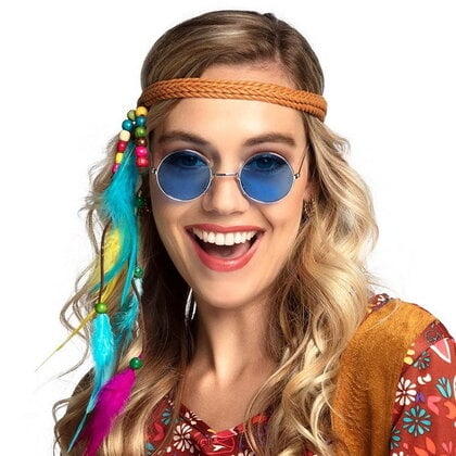 Bril hippie met blauw gekleurd glas