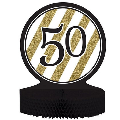 Tafeldecoratie 50 jaar zwart wit goud 30cm