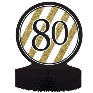 Tafeldecoratie 80 jaar zwart wit goud 30cm