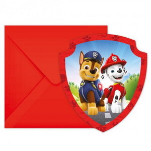 Uitnodigingskaartjes Paw Patrol rood 6 stuks