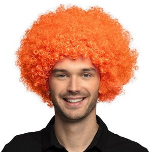 Pruik afro of clown oranje luxe Op is Op