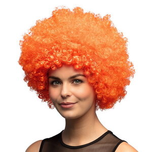 Pruik afro of clown oranje luxe Op is Op