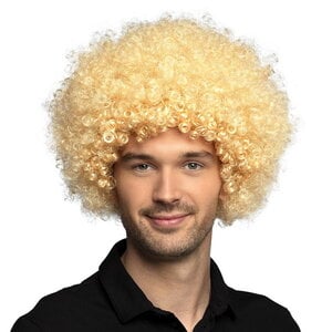 Pruik afro met krullen blond