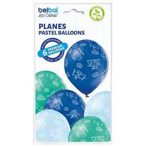 Ballonnerie Ballonnen vliegtuig 6 stuks groen blauw