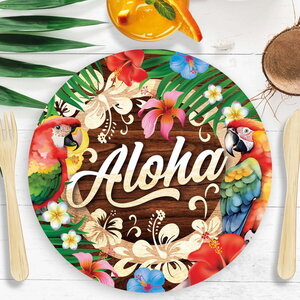 Bordjes Aloha met bloemen 6 stuks Op is Op