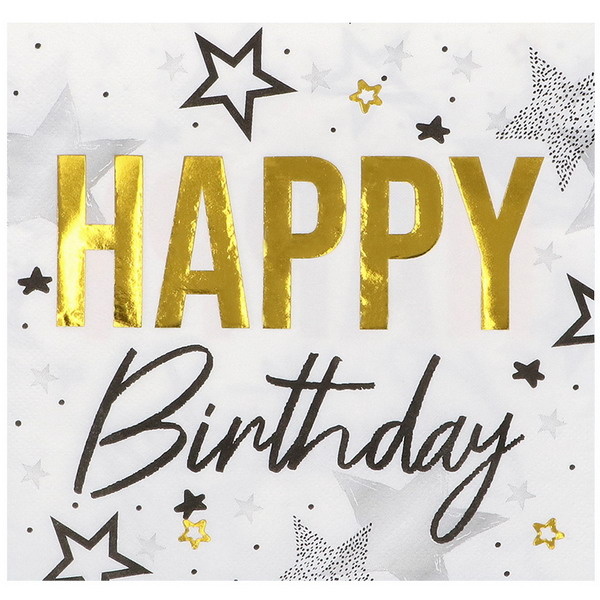 Santex Verjaardag feest servetten happy birthday - 20x - wit - 24 x 24 cm | Fun en Feest