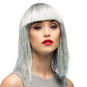Pruik Disco met glitter zilverkleurig
