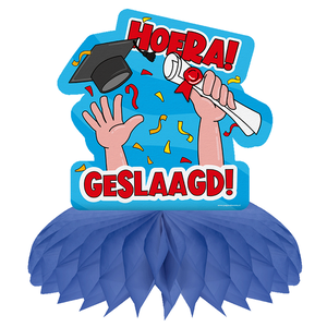 Tafeldecoratie Hoera geslaagd 19cm x 16.5cm Op is Op