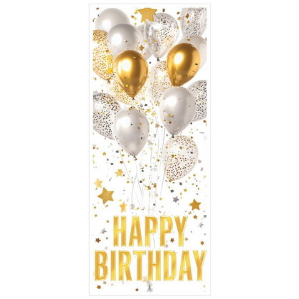 Deurposter Happy Birthday goud wit