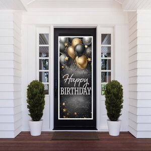 Deurposter Happy Birthday goud zwart