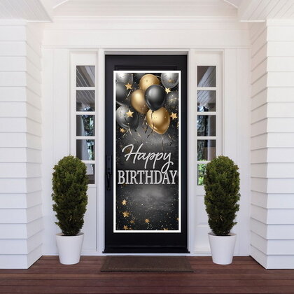 Deurposter Happy Birthday goud zwart