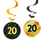 Hangdecoraties 20 jaar zwart goud 95cm 4 stuks