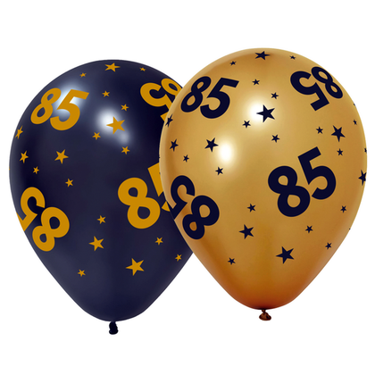 Ballonnen 85 jaar zwart goud 6 stuks