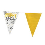 Vlaggenlijn Happy Birthday goud-wit 6 meter