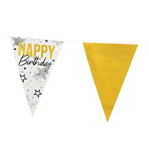 Vlaggenlijn Happy Birthday goud-wit 6 meter