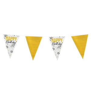 Vlaggenlijn Happy Birthday goud-wit 6 meter