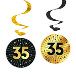 Hangdecoraties 35 jaar zwart goud 95cm 4 stuks