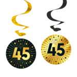 Hangdecoraties 45 jaar zwart goud 95cm 4 stuks