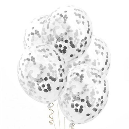 Confetti ballonnen met zilverkleurige confetti 4 stuks