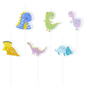 Kaarsjes Dinosaurus Rainbow 6 stuks