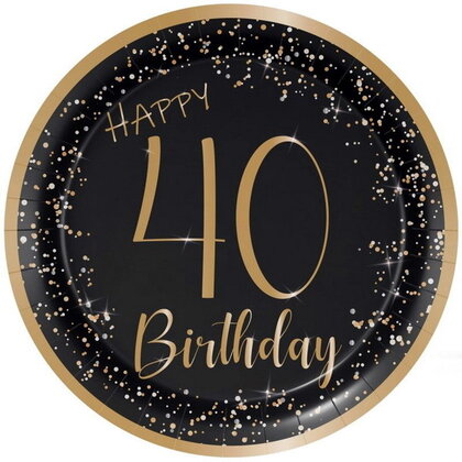 Bordjes 40 jaar zwart goud 8 stuks