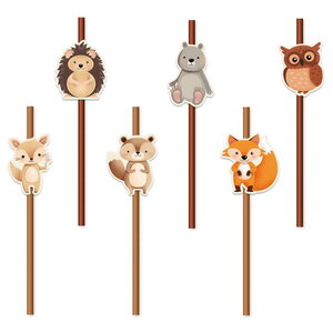 Rietjes met bosdieren decoraties 6 stuks Op is Op