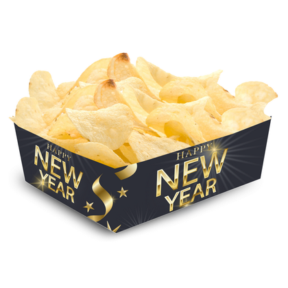 Chipsbakjes Happy New Year goud zwart 12 stuks