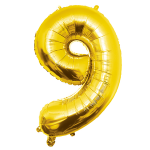 Folieballon cijfer 9 GOUD voor lucht of helium MEGA