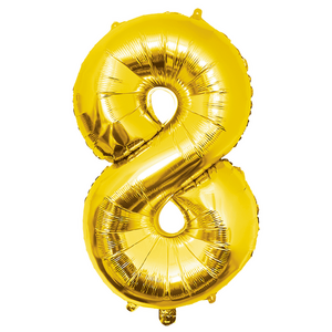 Folieballon cijfer 8 GOUD voor lucht of helium MEGA