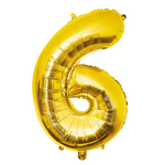 Folieballon cijfer 6 GOUD voor lucht of helium MEGA