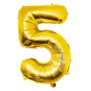 Folieballon cijfer 5 GOUD voor lucht of helium MEGA