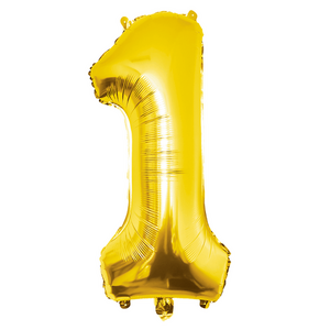 Folieballon cijfer 1 GOUD voor lucht of helium MEGA