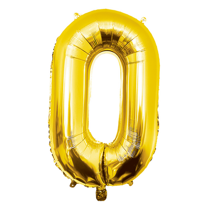 Folieballon cijfer 0 GOUD voor lucht of helium MEGA