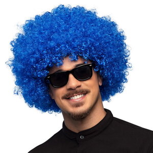 Pruik afro disco blauw luxe Op is Op