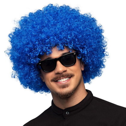 Pruik afro disco blauw luxe Op is Op