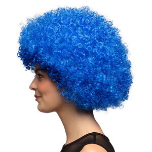 Pruik afro disco blauw luxe
