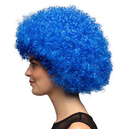 Pruik afro disco blauw luxe