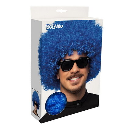 Pruik afro disco blauw luxe