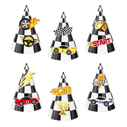 Feesthoedjes autorace met decoratie 6  stuks